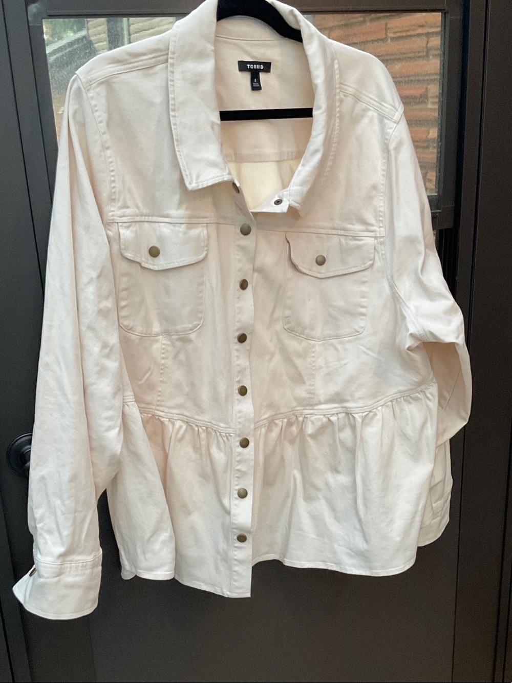 torrid White Peplum Denim Jacket with Button Front